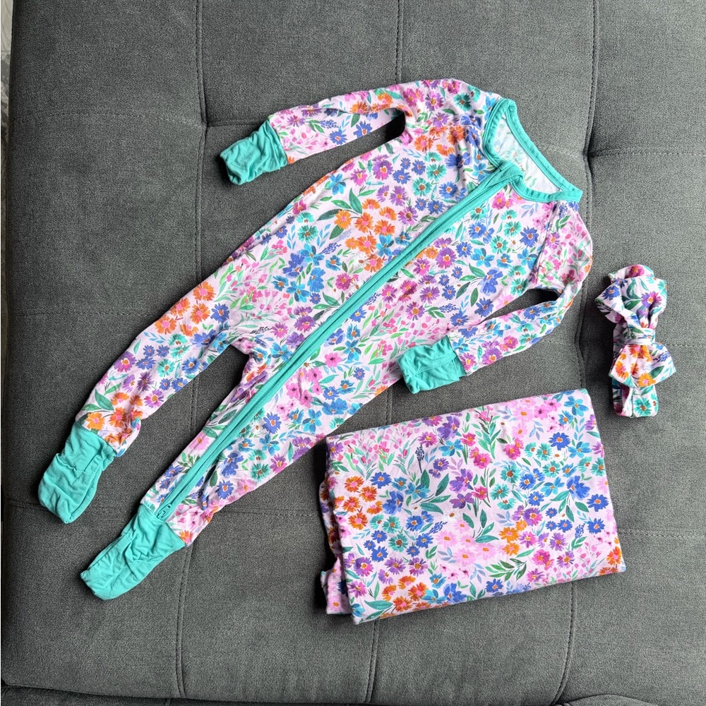 Little Sleepies Pastel Floral Baby Onesie and matching swaddle